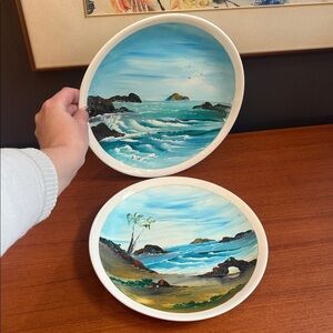 Hand-Painted Ocean Scene Plates Mexico collectible wall decore signed